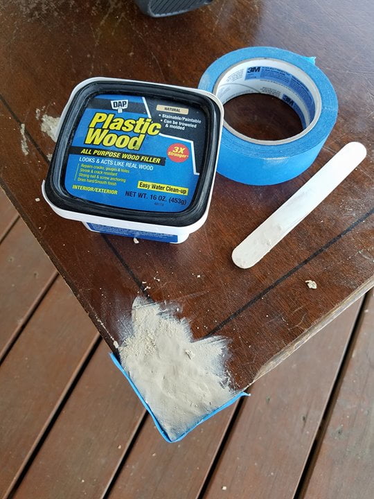 Wood furniture repair is easy when you have the right wood filler. This side table will be better than new when I'm finished with it.