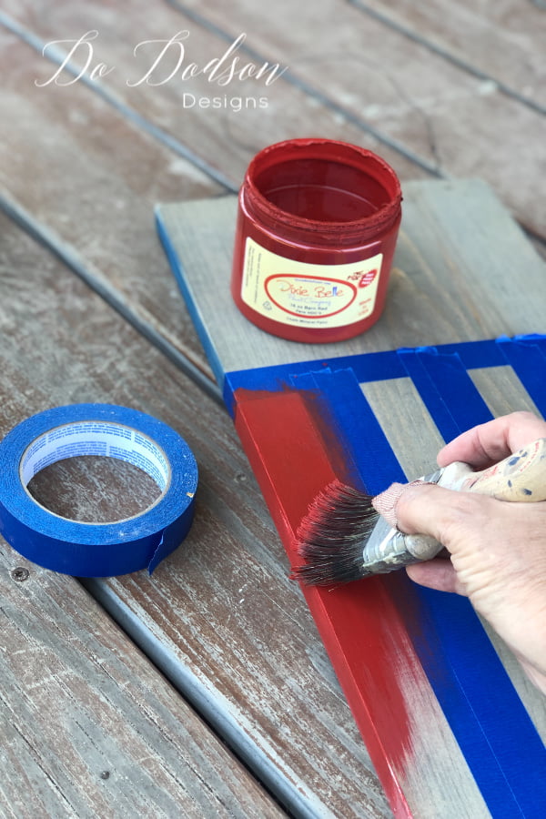 Red, white and blue wooden American flag sign for the front porch.