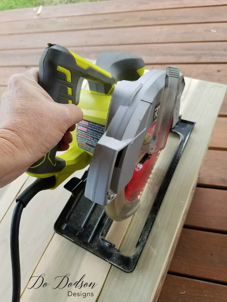 Cutting grooves in the table top for a faux plank top / Dixie Nightstand / Painted Furniture Makeover