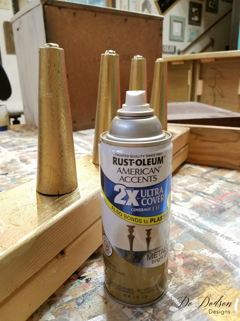 Gold metallic legs for this Dixie Nightstand / Painted Furniture Makeover