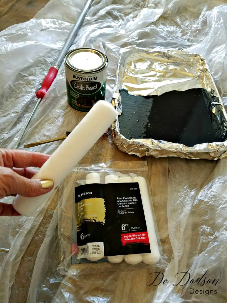 Adding the chalkboard paint to my wall was easy using this low nap roller. 