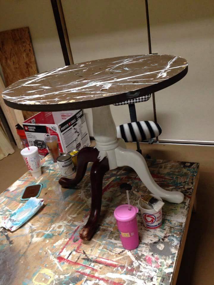 This table was perfect size for a mosaic table and I'm using Grandma's vintage china to do it.