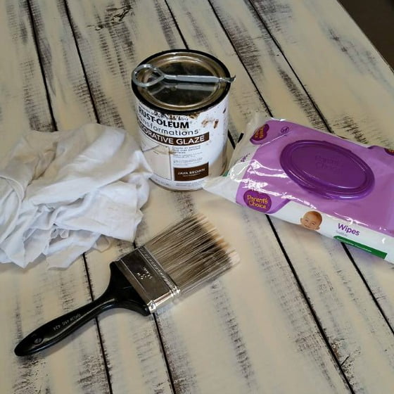 These are the tools you will need to create a distessed finish on your famhouse kitchen table.