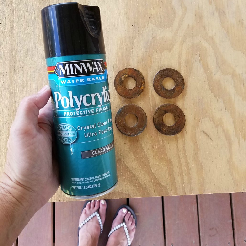 Seal in the awesome rusty goodness with Polycrylic spray before adding them to your wooden tags. #woodentags