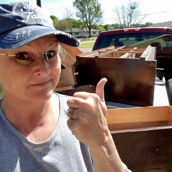 This wood dresser had so much water damage to the top that I had to literally decapitate it to save it!