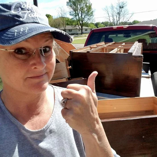 This wood dresser had so much water damage to the top that I had to literally decapitate it to save it!
