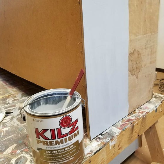 Before painting this wood dresser, I used Kilz Premium stain blocker.