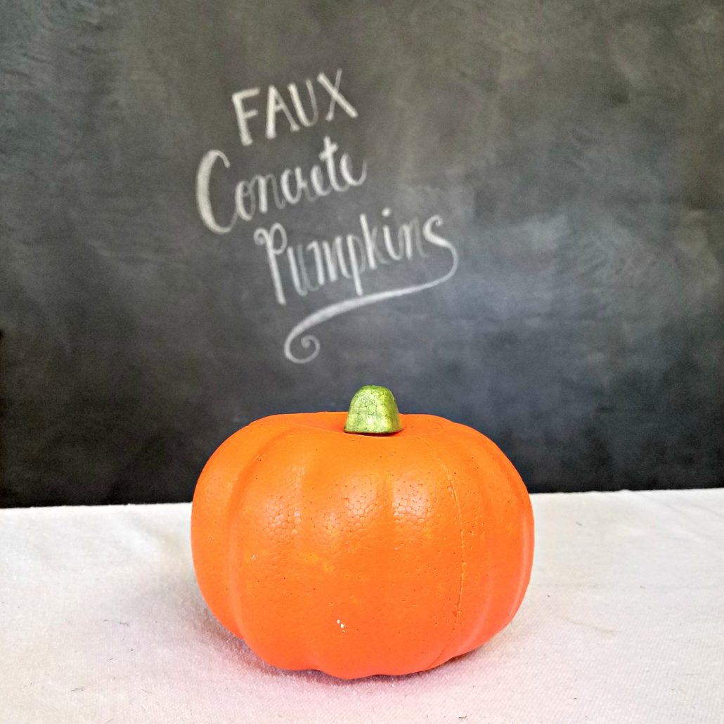 Say goodbye to orange and HELLO to a new faux concrete finish on your Dollar Tree pumpkins.