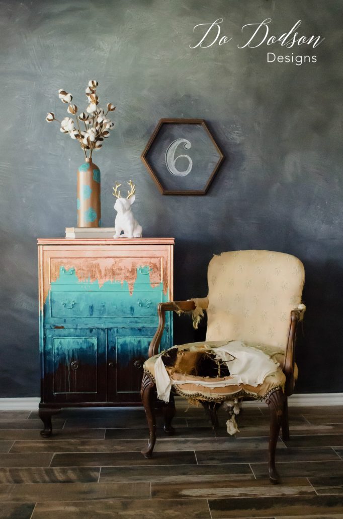 Forget Paint, Try Copper Leaf Finish On Your Furniture. You won't believe the transformation this mini bar got!