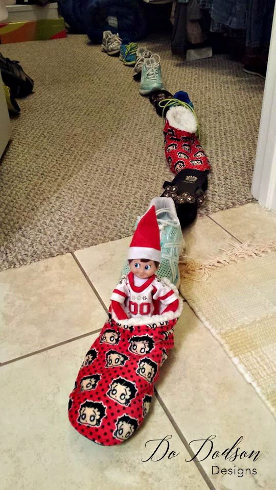 Elf on the shelf mischievious ideas riding the shoe shoe train!