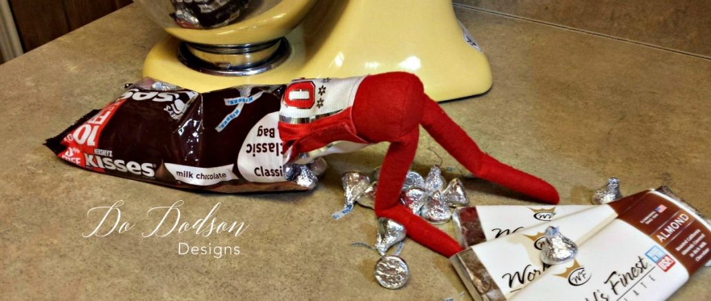Elf on the shelf mischievious ideas with a hershey kiss.