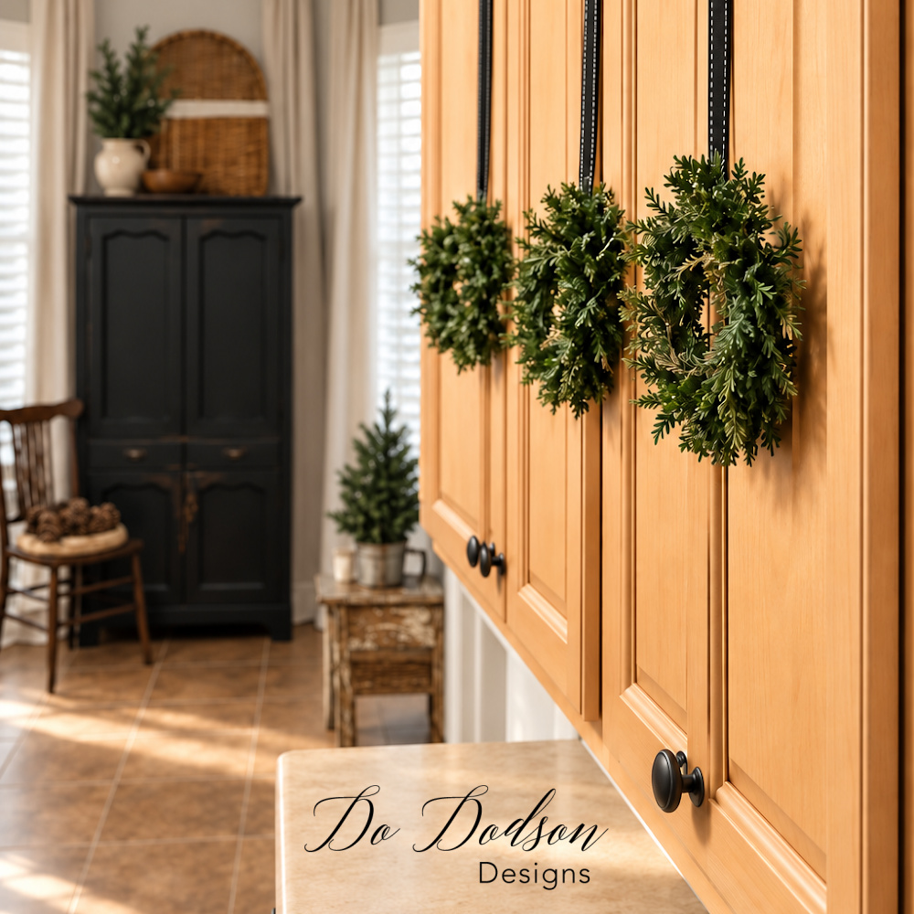 How to Hang Mini Wreaths on Kitchen Cabinets for Christmas