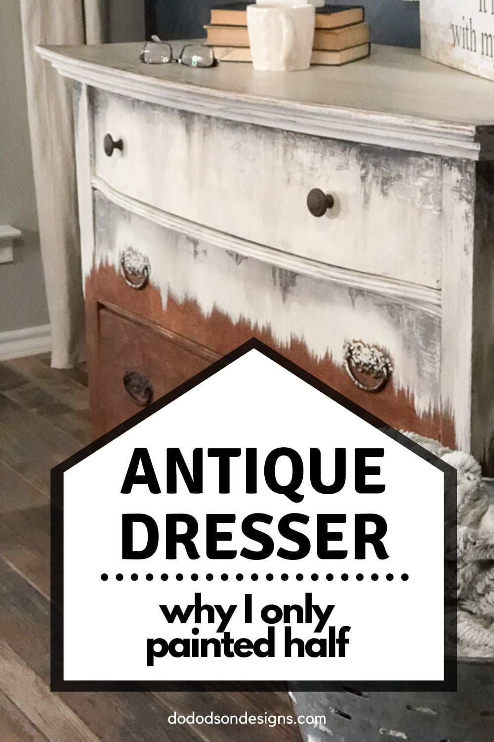 What do you do with an antique dresser when the wood can\'t be restored back to its original finish? You chalk paint the wood that needs it! This dresser makeover was so fun!