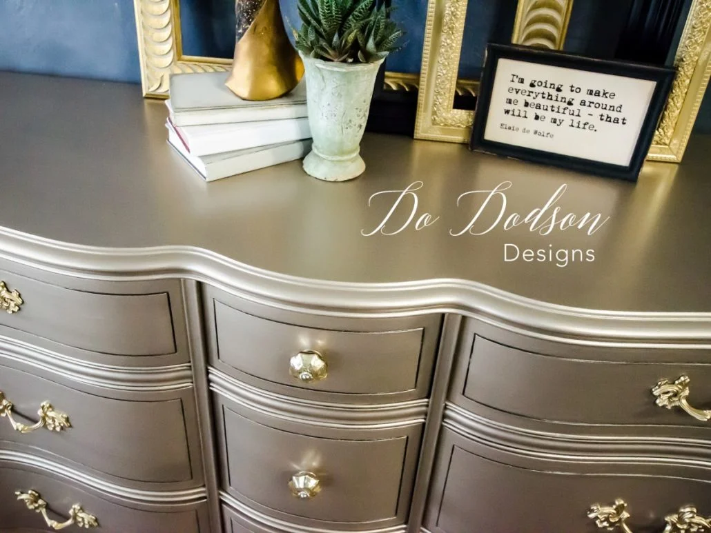 I painted my french provincial dresser with gold metallic paint and I LOVE this finish.