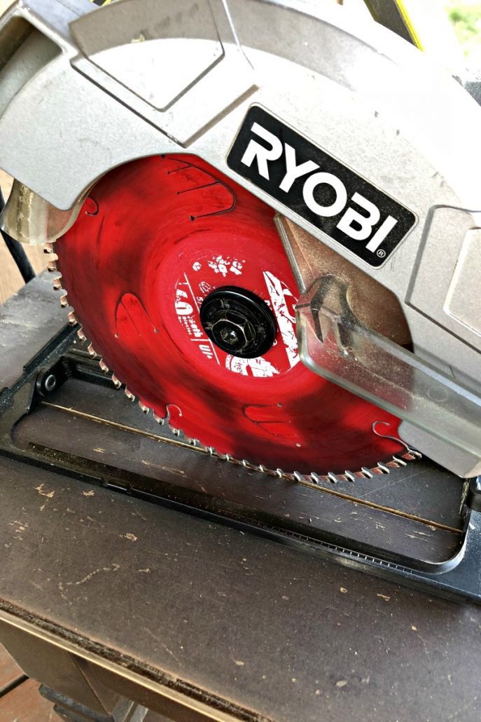 Using my Ryobi circular saw, I set the depth to about a 1/8 of an inch and cut grooves all across the top of the wood table. After a quick sanding and cleaning, it was ready for paint.