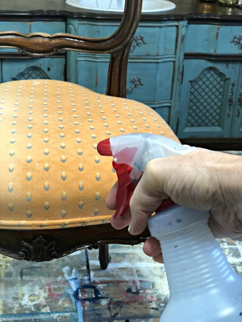 I prepared the fabric for paint by misting the fabric with water first. This opens up the fibers in the fabric.