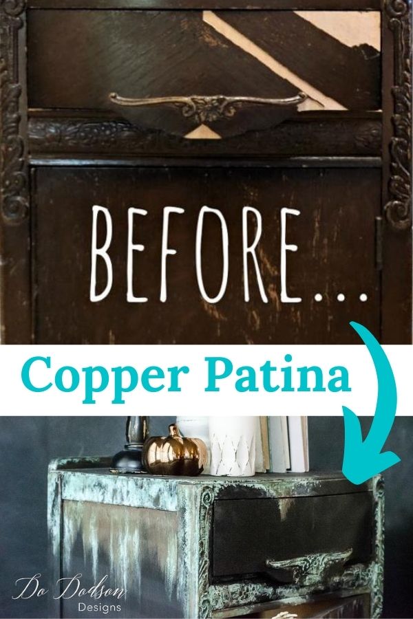 Before adding copper patina to this cute little side table.