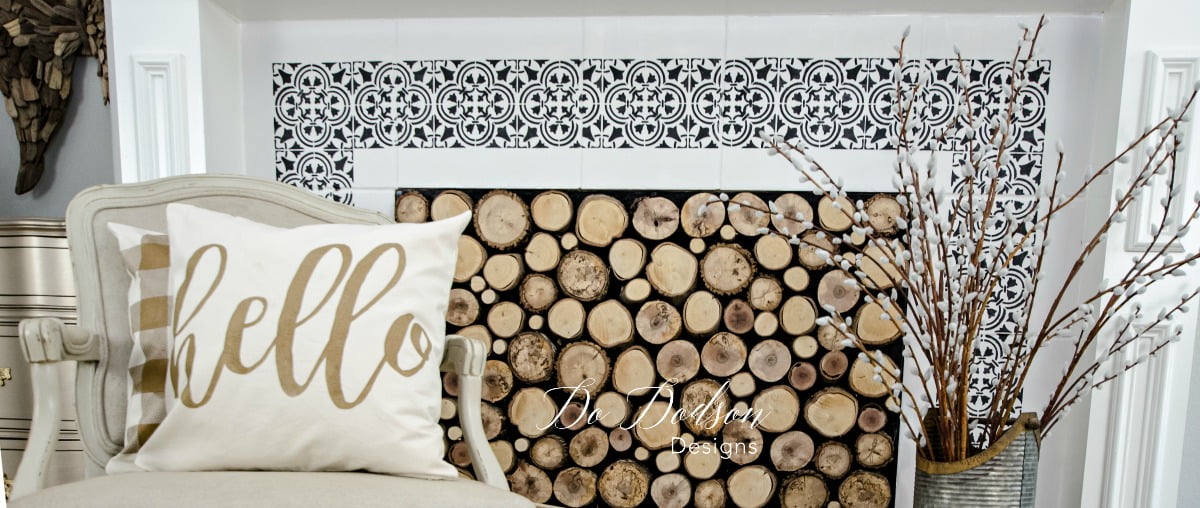How To Paint Tiles & Stencil Around Your Fireplace