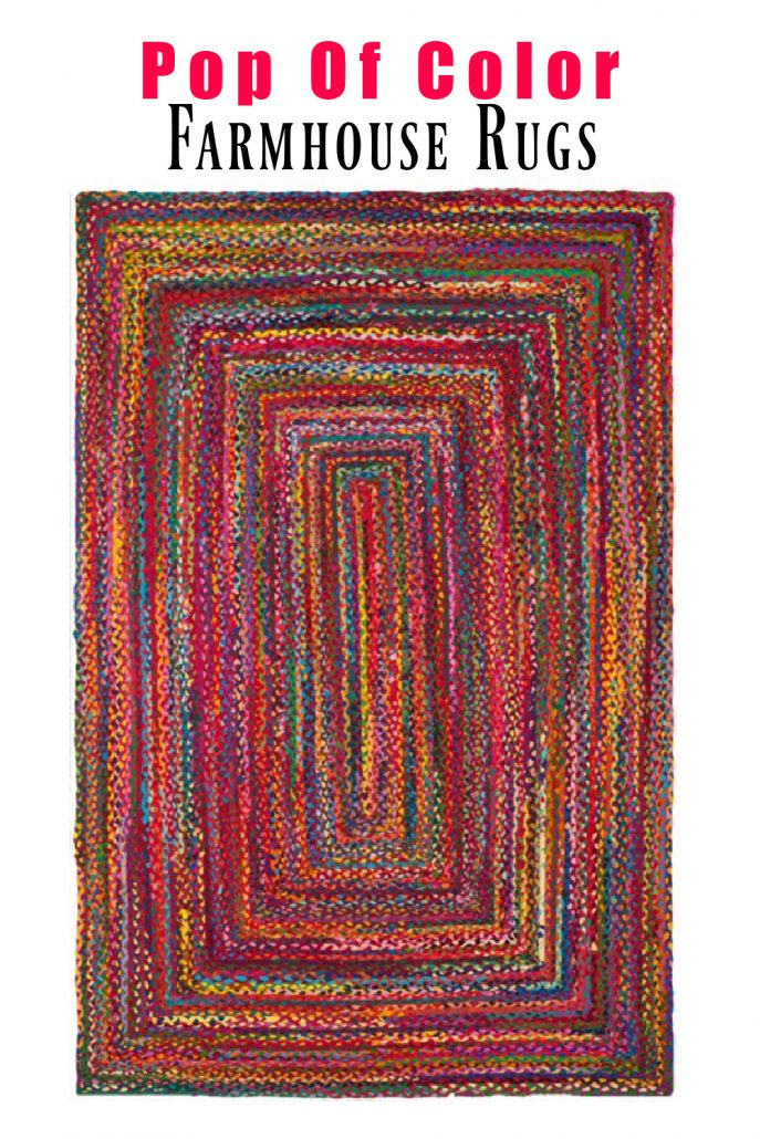 Check this out! This beautiful farmhouse-style area rug stole my heart with all its bold colors. All the colors of the rainbow. I can see this one laid across a wood floor with neutral decor because this rug will surely steal the show where ever you place it in your home. It's a great find at an affordable price.