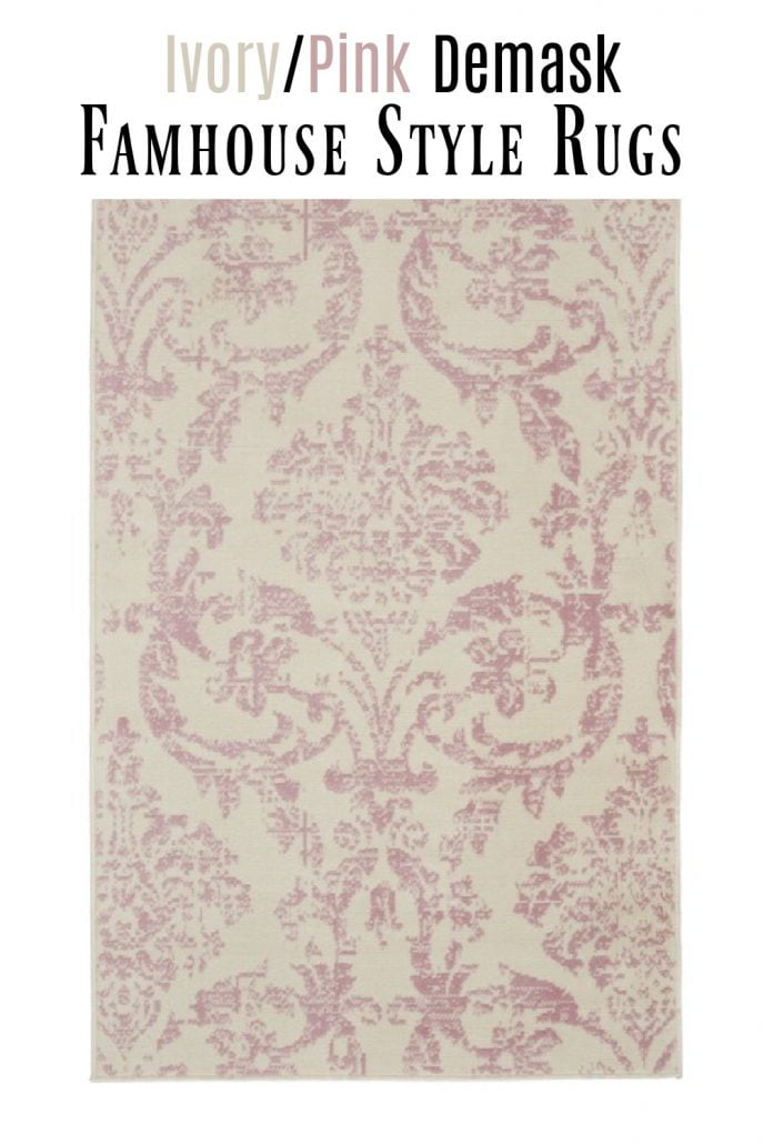 Does this rug not scream baby's room? The distressed damask pattern is so soft and inviting in the colors of soft pink and ivory. A great addition to any room where you want to add a touch softness. 