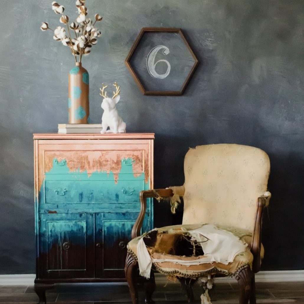 Try adding a copper leaf to a painted piece of furniture for a dramatic effect. Sometimes it's the most unusual combinations that work!