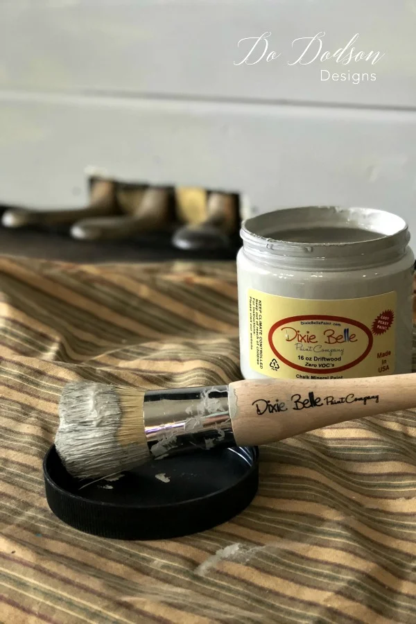 After all the prep work was done, I painted 2 coats of a beautiful grey color on my piano called Driftwood. It's one of my go-to greys in the Dixie Belle line. I blended another lighter color called Fluff (a beautiful white) on the areas that would normally receive the first light.