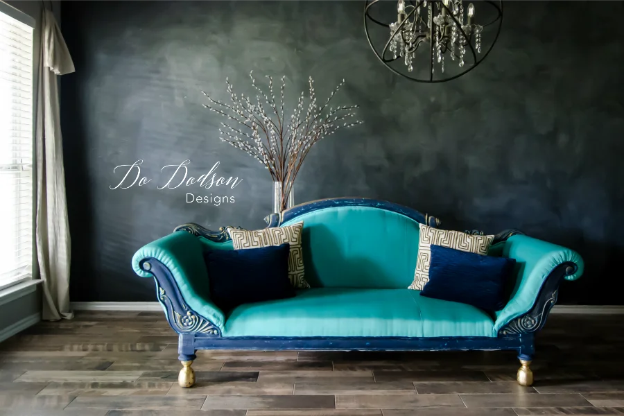 If You Think Painting Fabric Furniture is easy, you are RIGHT! This sofa took a huge transformation. You should totally check out the before pics.