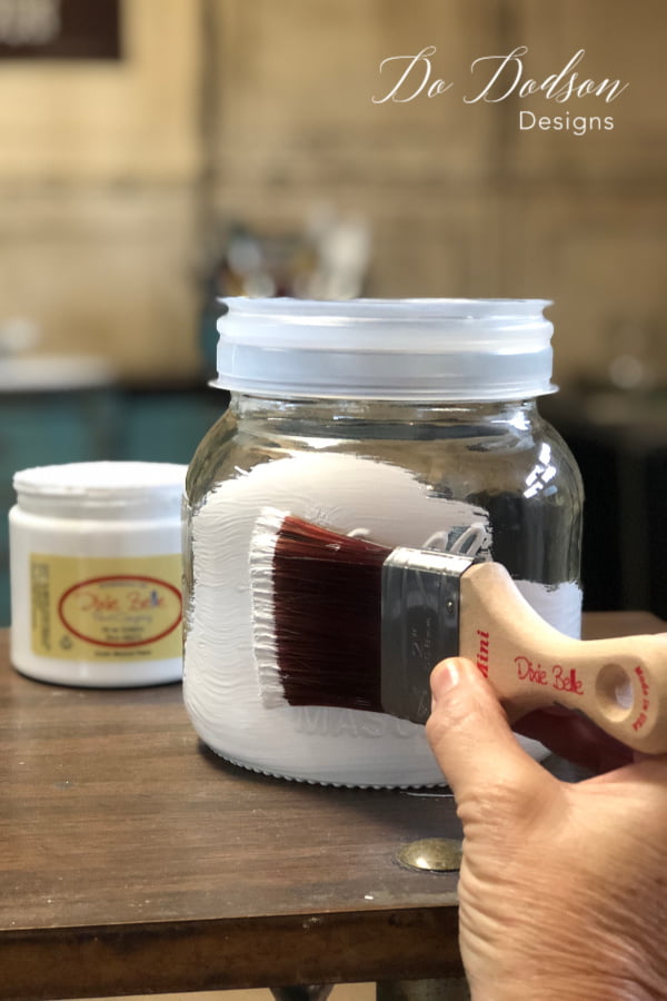 I based coated the Mason Jar before I began painting the buffalo plaid design.