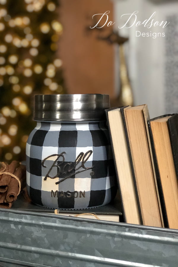 Painting a buffalo plaid design on a mason jar is easier than you think.