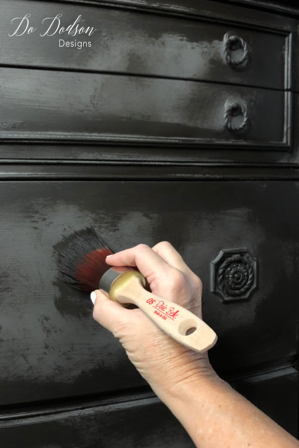 The second step was adding Coffee Bean chalk mineral paint using the dry brush method to get the layered paint finish.
