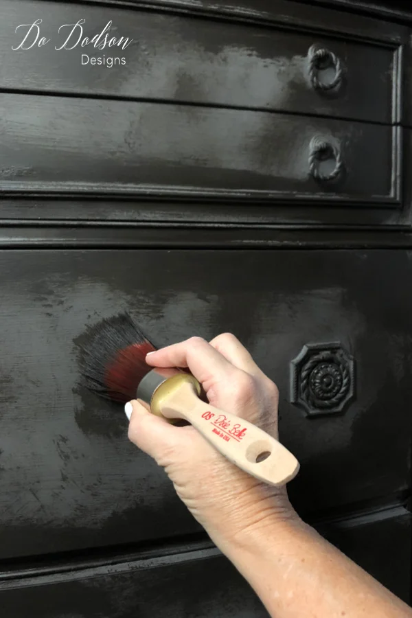 The second step was adding Coffee Bean chalk mineral paint using the dry brush method to get the layered paint finish.