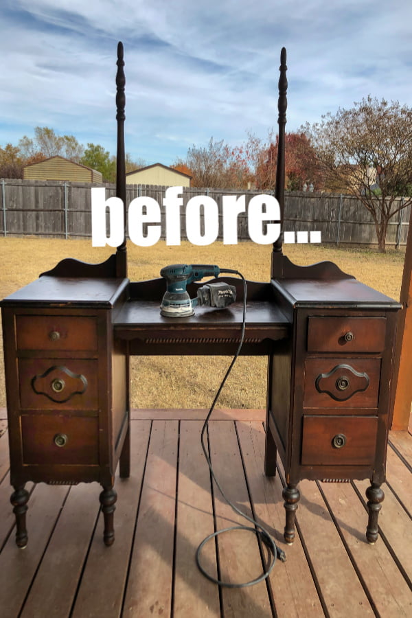 I can't believe how easy it was to get a raw wood furniture look by just sanding down the existing finish.