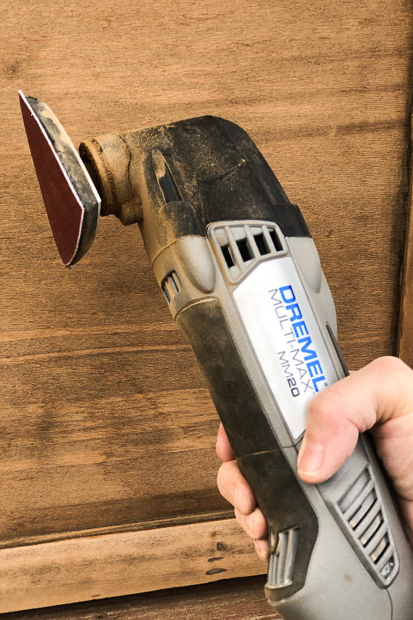 I used my Dremel tool with a sanding attachment to get in the corners where my orbital sander missed. The raw wood furniture finish on this piece will be a show stopper for sure!