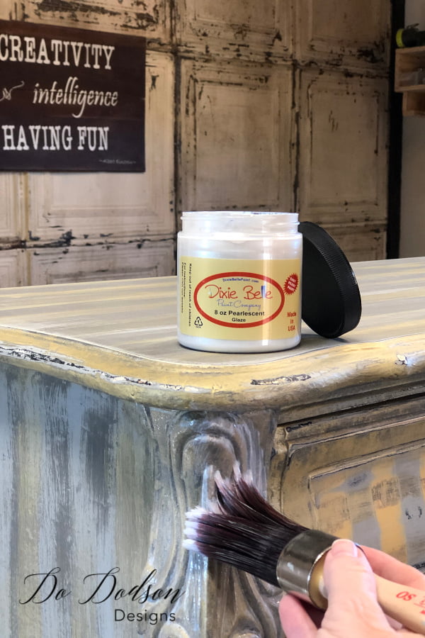 To add a pearl effect over the best chalk paint, I used Dixie Belle's Pearlescent Glaze. It went on smooth with my paint brush and dried quickly. I really liked the look and it added a beautiful pearl effect.
