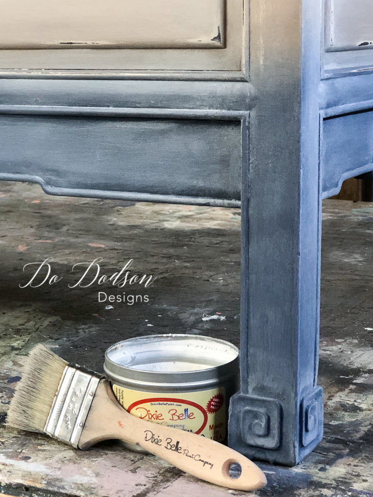 Check out how I created a faded denim painted look on this vintage bench. It was a great makeover!