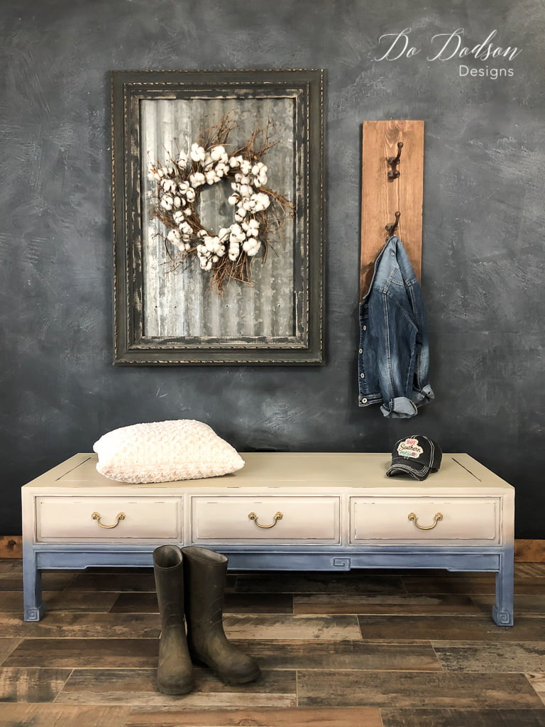 Add a faded denim look to your furniture with paint! It was so easy!
