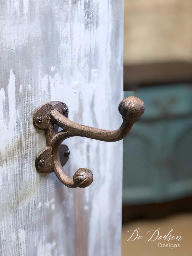 I LOVE these wall coat hanger hooks that I chose for this project. So quick and easy to attach to the board.