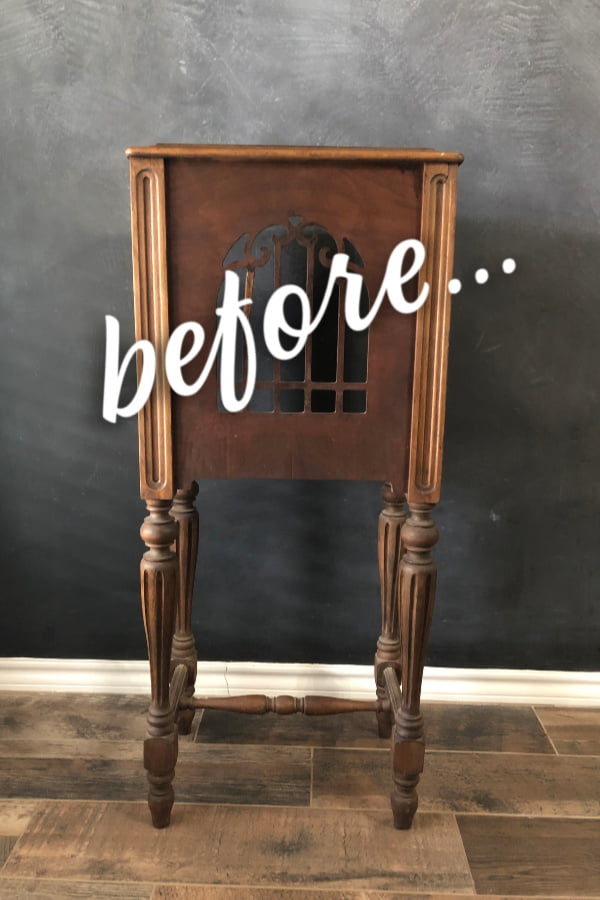 I have a side table idea for this antique speaker cabinet. You gotta see this!