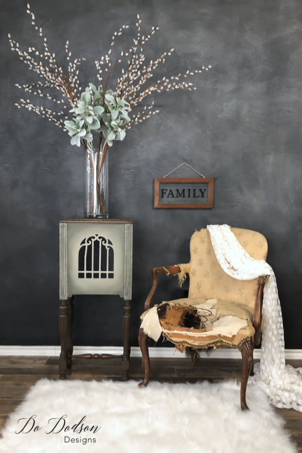Look outside of the box when looking for a side table idea. This antique speaker cabinet was the perfect solution.