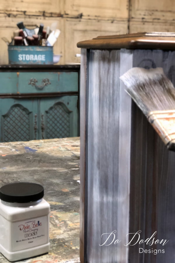 I applied a coat of BOSS to prevent stain bleed through on my side table idea makeover.