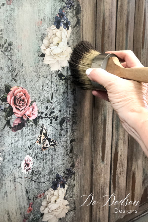 Adding a dark wax to the floral transfer gave it that aged look I was hoping for.