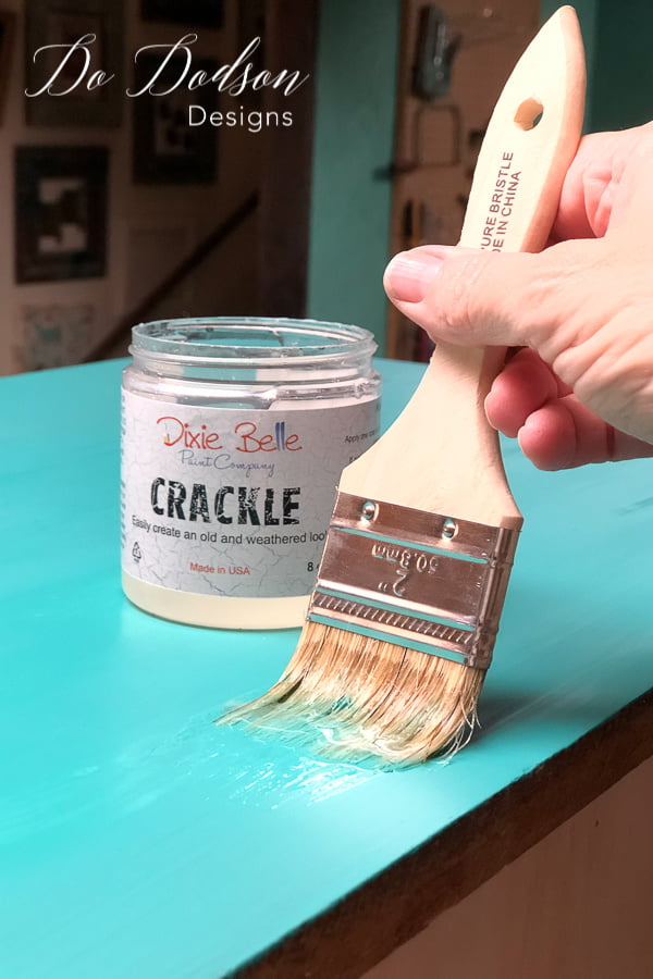 I added crackle over the first layer of paint to add a weathered look before adding the decor transfer.
