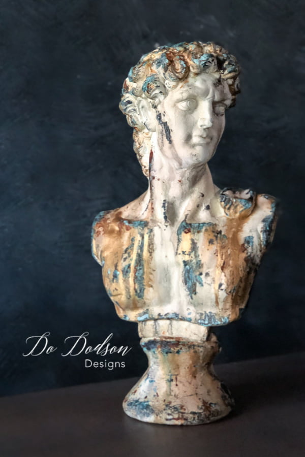 I added an aged patina finish to this bust of Michelangelo's David. Best thrift store find ever!