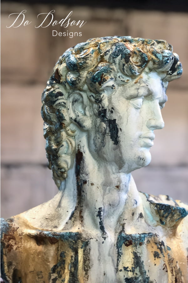 The bust of Michelangelo's David is complete now with a cool aged patina finish. I love a good thrift store find.