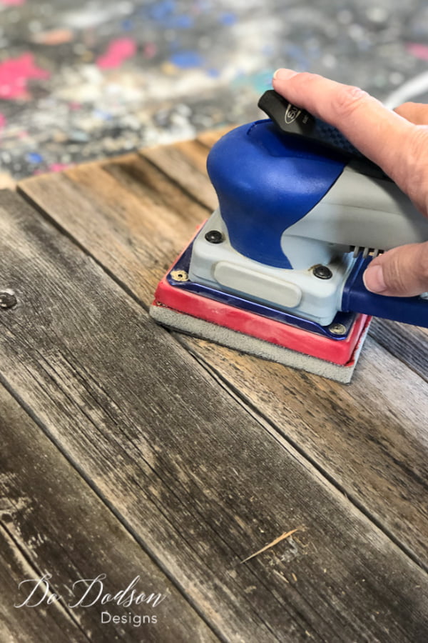 I sanded the pallet wood sign to remove any rough areas with my SurfPrep Sander. I LOVE this tool!