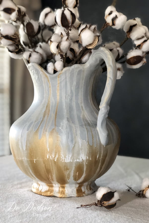 This turned out so well! From Grandma's style to a more modern and update look on this painted ceramic pitcher.