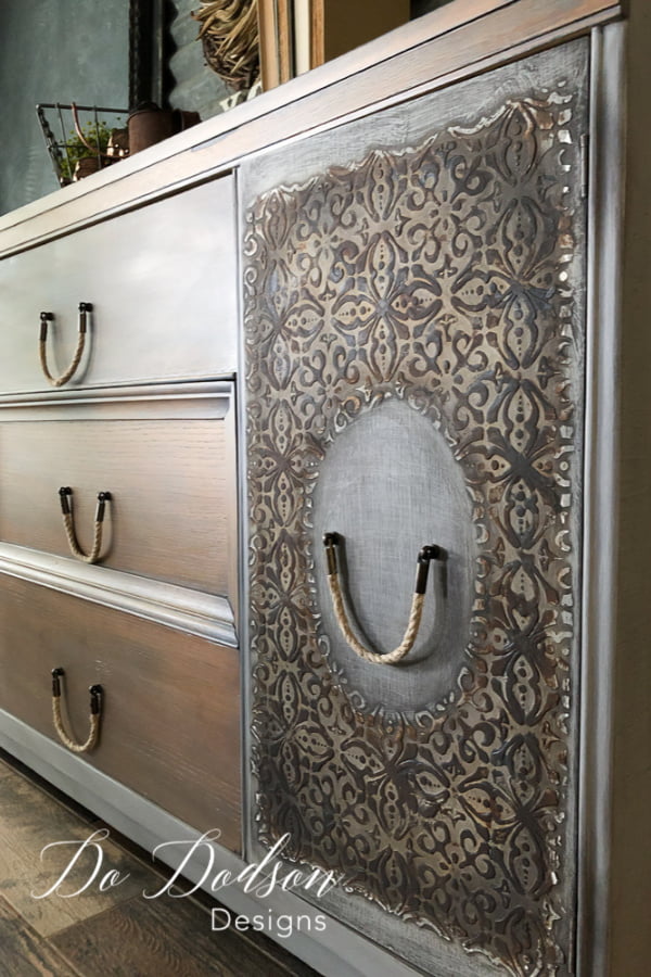 The rusty patina really added a great look over the raised stencils.