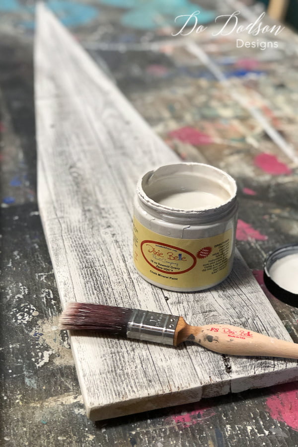 I painted the rustic Christmas Church decor with a chalk mineral paint before adding the texture.