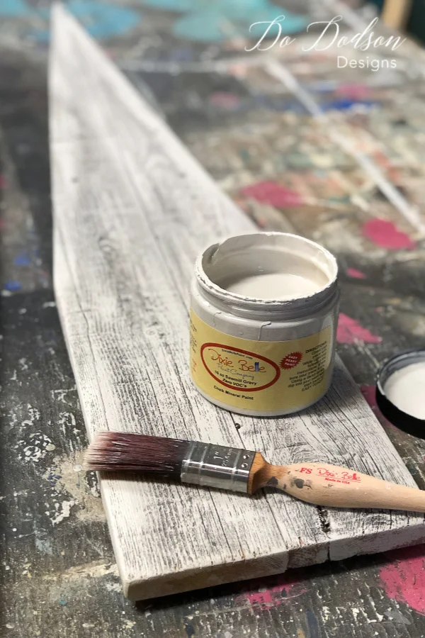 I painted the rustic Christmas Church decor with a chalk mineral paint before adding the texture.