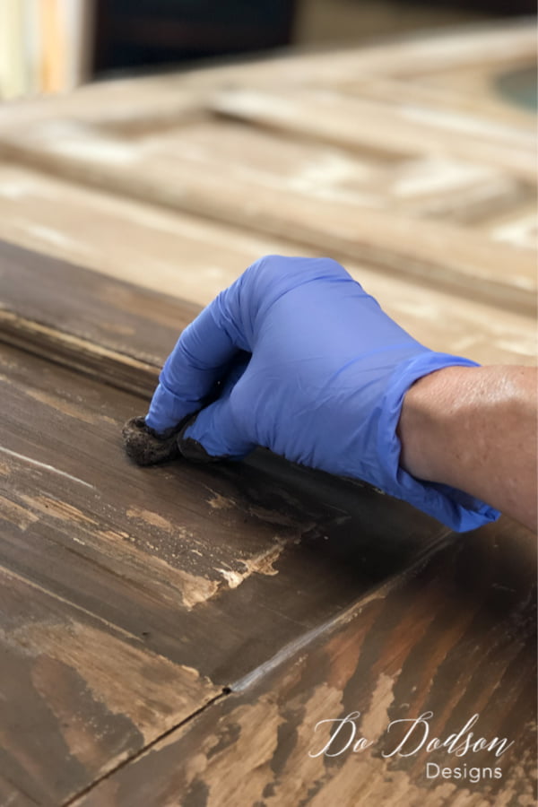 Adding a dark water-based stain created a rich color that worked well with the chippy painted door.